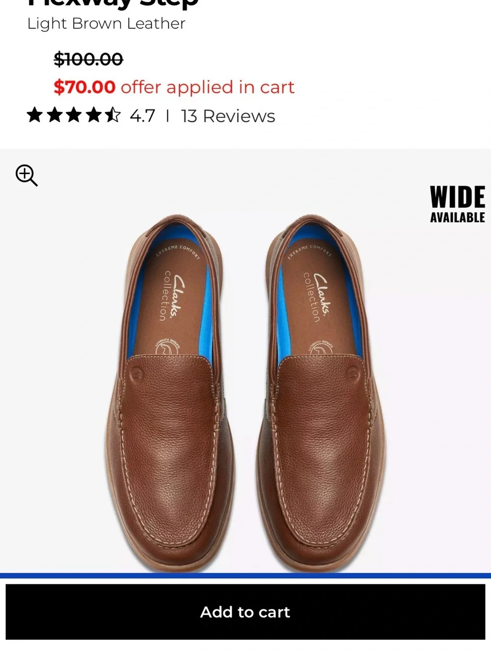 Clarks Men’s Tan Leather Flexwalk Slip-On Loafers 9.5 Medium